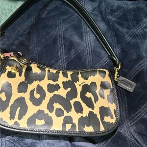 Coach Black and Tan Leopard Print Shoulder Bag